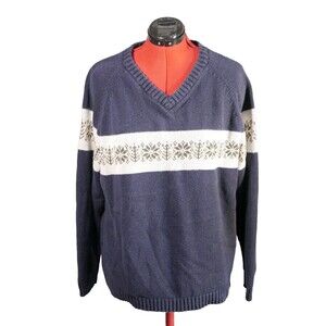 Vtg Fargo Mens XL Fair Isle Oversized Sweater Pullover Longsleeve Blue Hong Kong